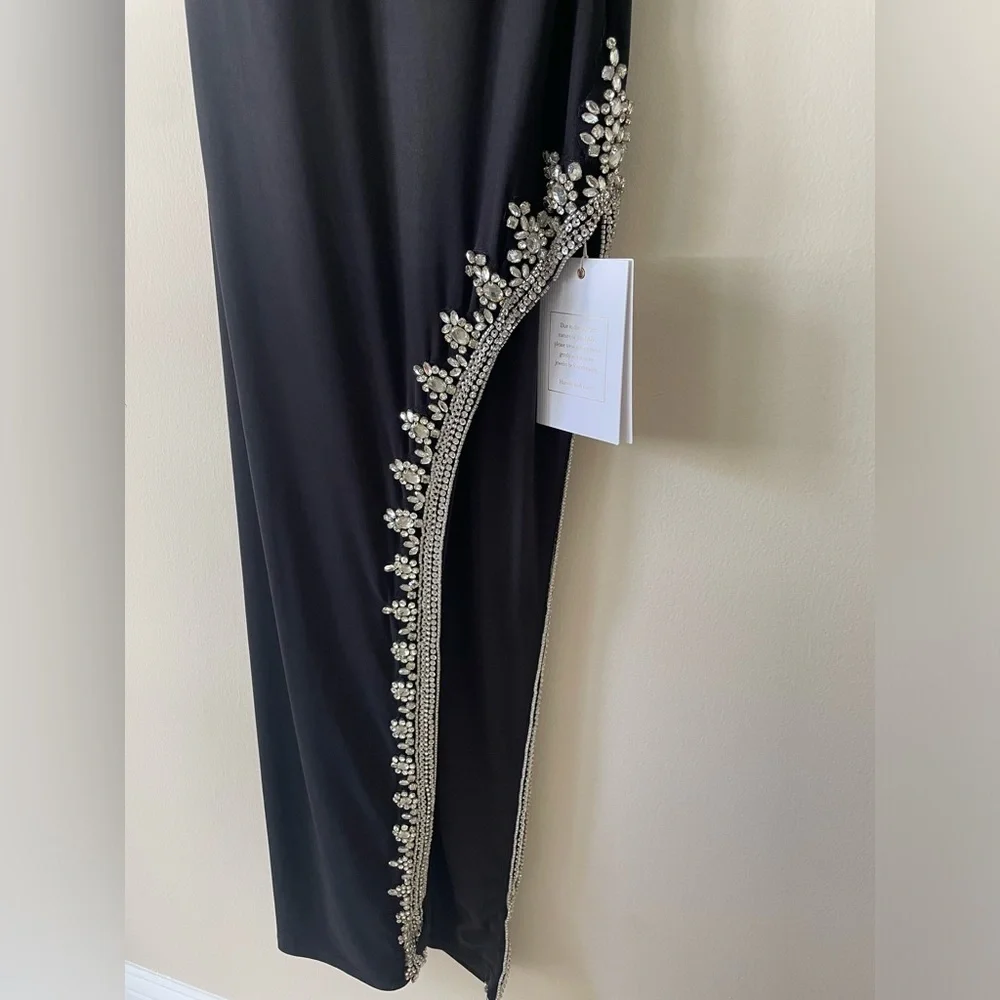 NWT Mac DUGGAL RHINESTONE ENCRUSTED SIDE SLIT CAMI BODYCON GOWN size 4 - Picture 6 of 15